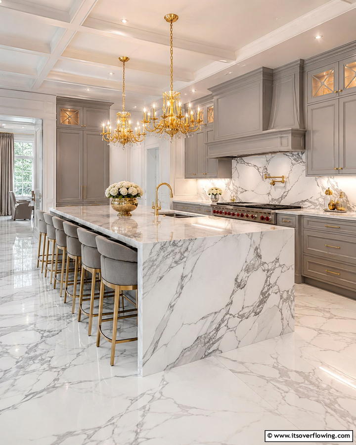 Marble Floors - 25 Kitchen Floor Ideas to Transform Your Cooking Space