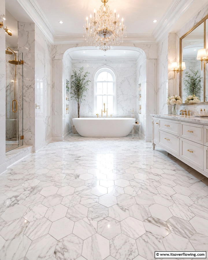 Marble Hexagon Tiles for Luxury - 30 Bathrooms with Hexagon Tile Floor Design Ideas