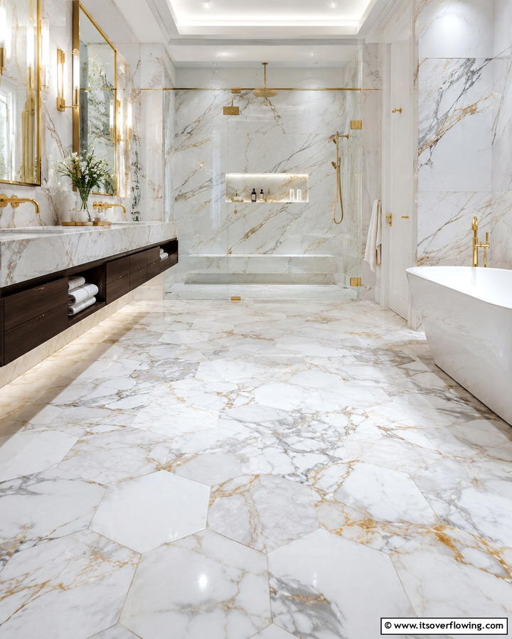 Marble Hexagon Tiles for Luxury and Elegance - 30 Bathrooms with Hexagon Tile Floor Design Ideas