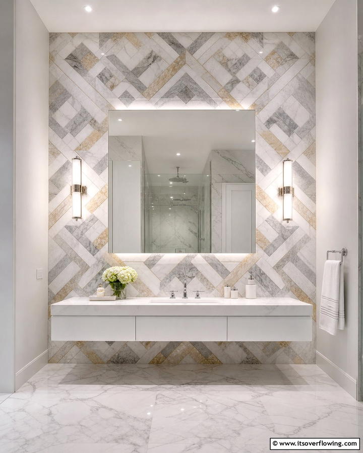 Marble Inlay Patterns on Walls - 30 Luxurious Marble Bathroom Ideas for a Spa-Like Retreat