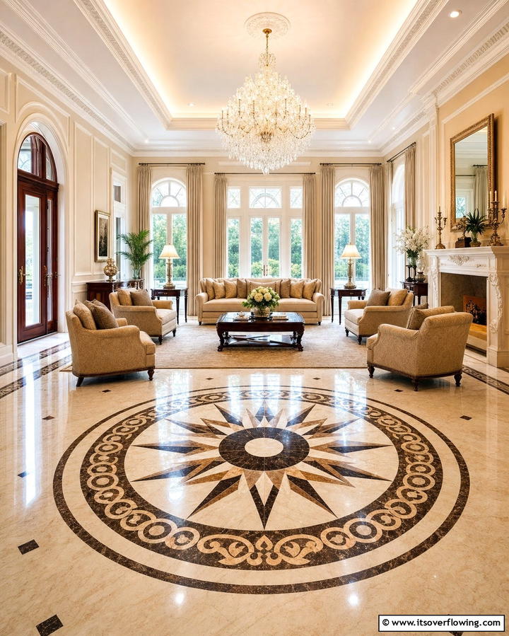 Marble Inlays for Artistic Flair - 25 Marble Floor Living Room Ideas for a Luxurious Space