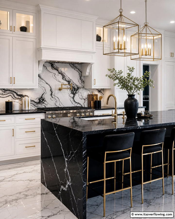 Marble Inspired Elegance - 25 Black and White Kitchen Backsplash Ideas