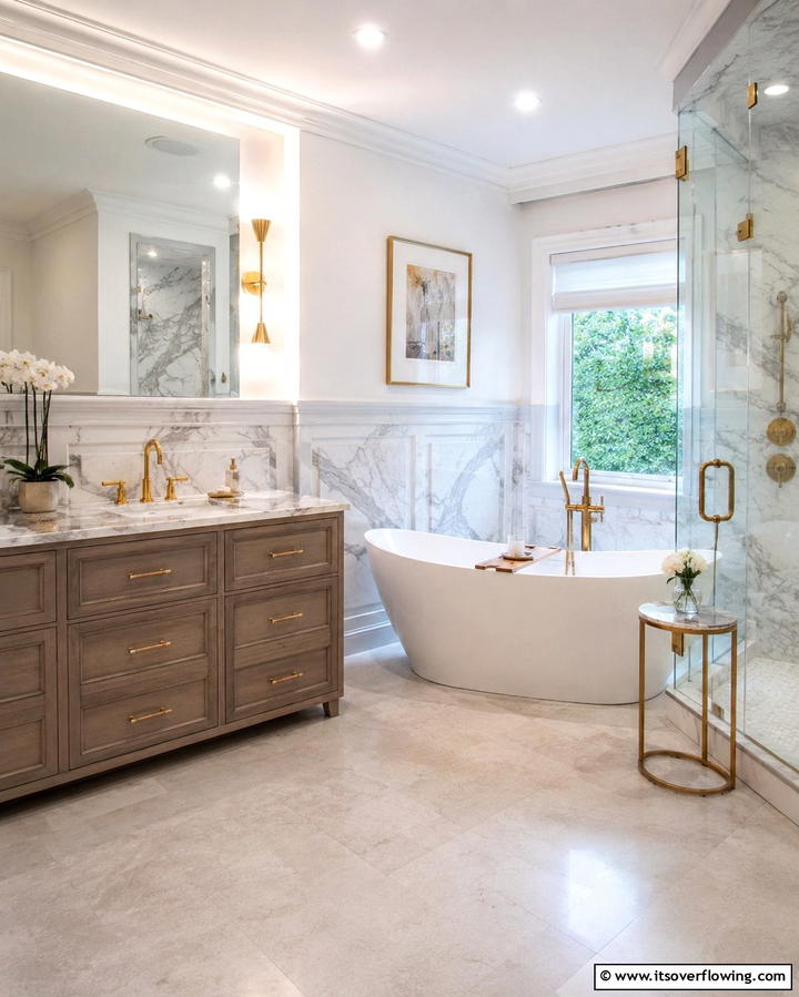 Marble Inspired Wainscoting - 25 Bathroom Wainscoting Ideas to Elevate Your Decor