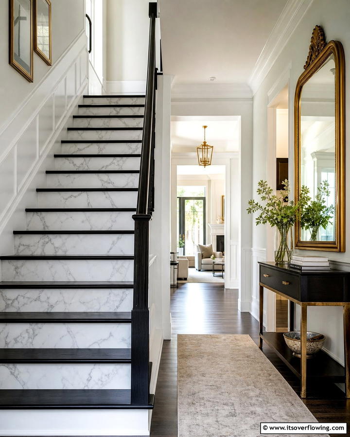 Marble Look Decals - 25 Stair Riser Ideas to Enhance Your Home’s Interior