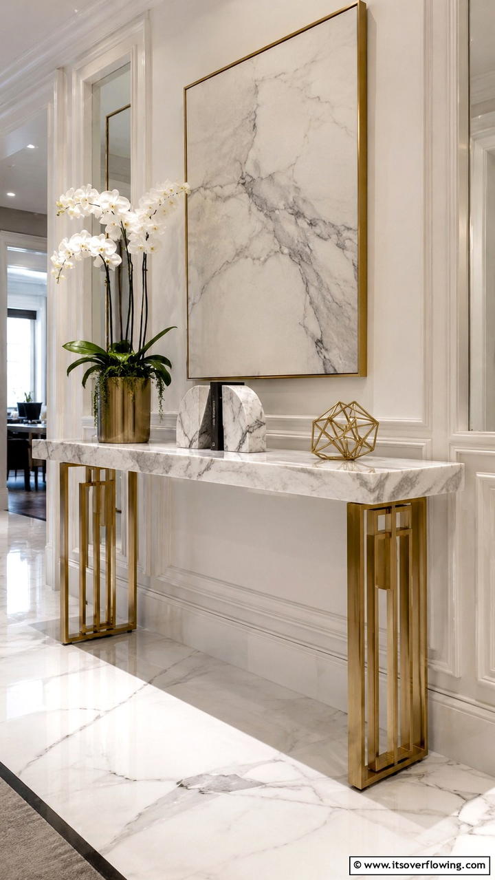 Marble Marvel - 30 Console Table Decor Ideas- Elevate Entryways and Halls