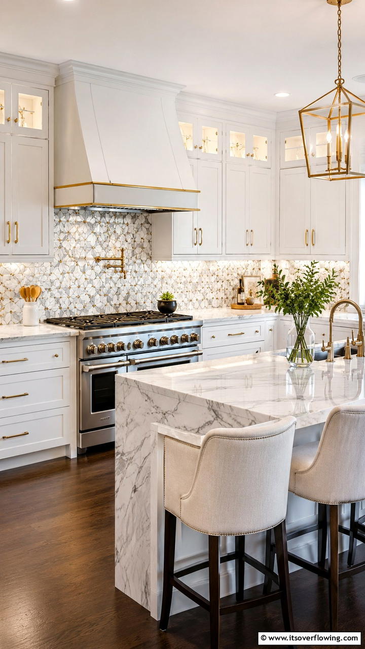 Marble Mosaic Beauty - 21 White Cabinet Kitchen Backsplash Ideas for Contrast
