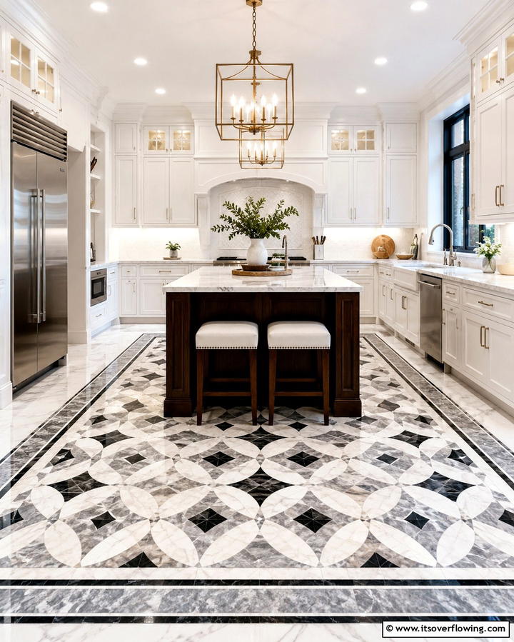 Marble Mosaic Patterns - 25 Marble Kitchen Floor Ideas for Timeless Elegance