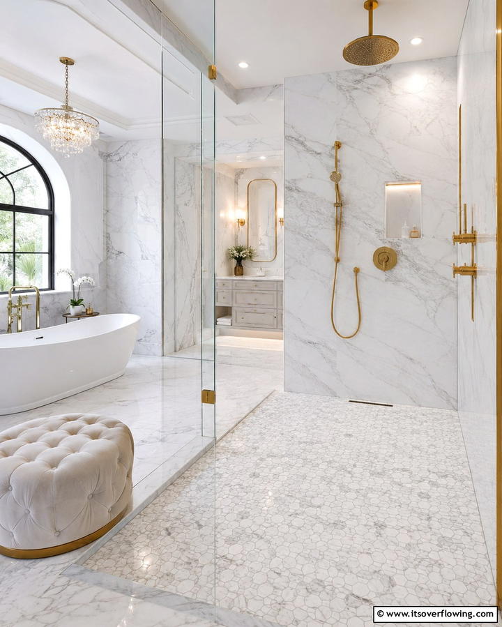 Marble Mosaic Tiles - 30 Shower Floor Tile Ideas for Slip-Resistant Style