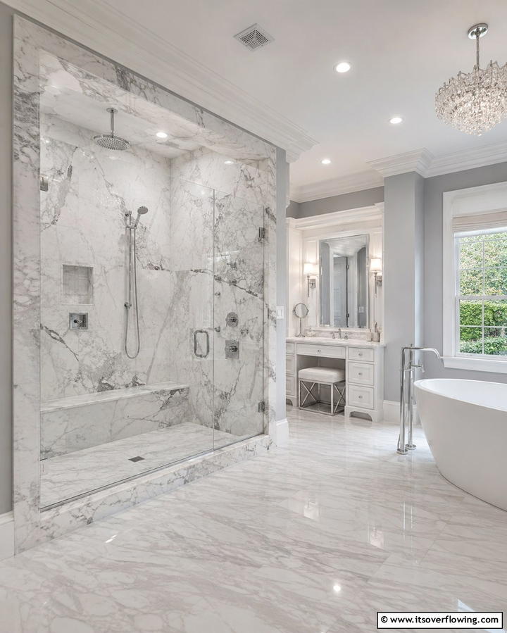 Marble Shower SurroundsOne - 25 Shower Surround Ideas to Refresh Your Bathroom