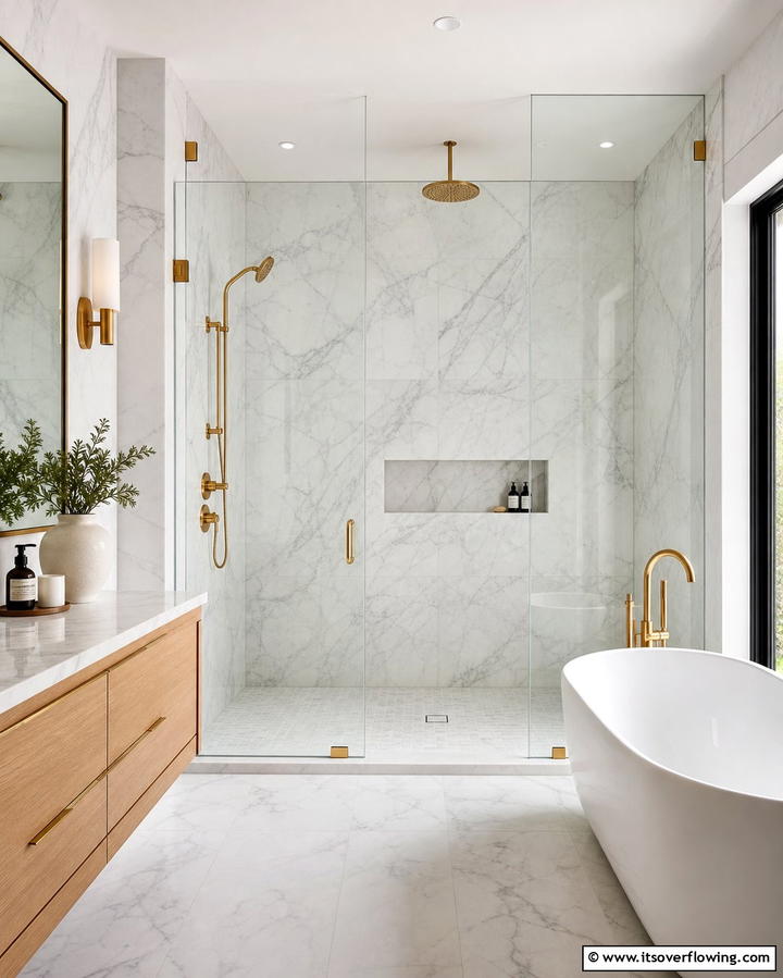 Marble Shower WallsExact - 25 Shower Wall Ideas to Elevate Your Bathroom Design