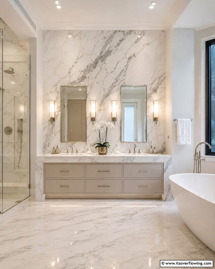 Marble Slab Elegance - 25 Bathroom Backsplash Ideas for a Stylish Upgrade