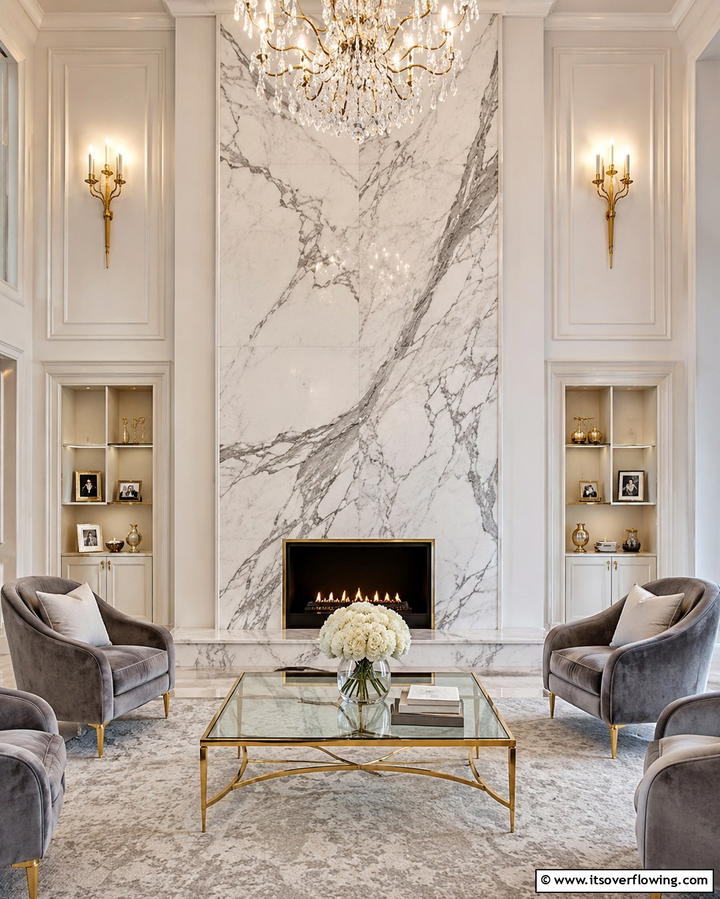 Marble Sophistication - 25 Two-story Fireplace Ideas for Cozy Ambiance