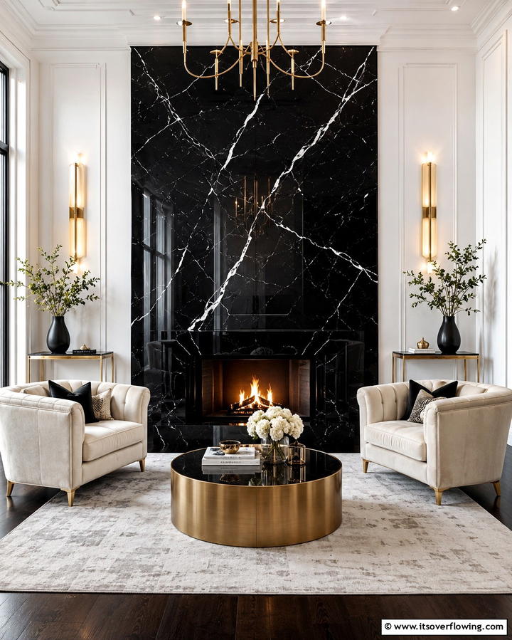 Marble Sophistication - 25 Fireplace Accent Wall Ideas for a Stunning Focal Point