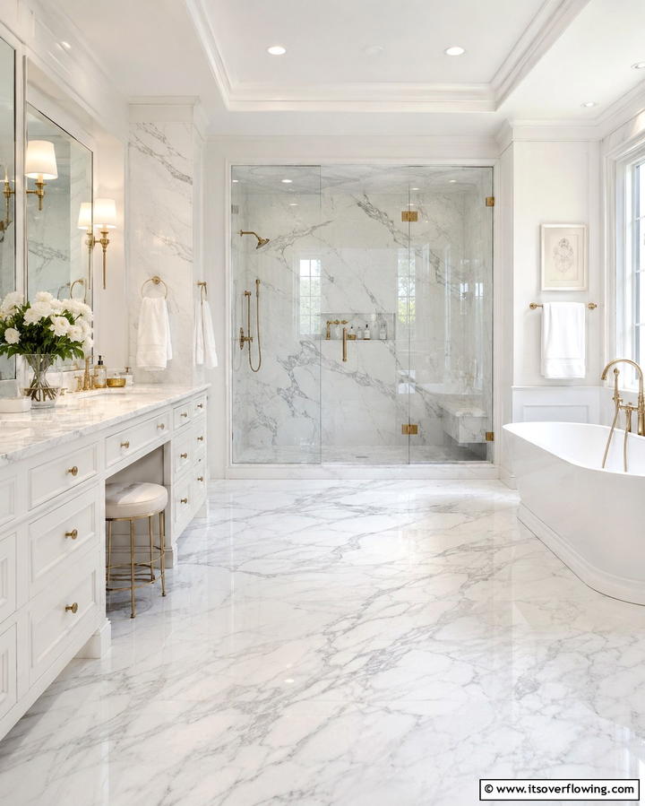 Marble Tiles for Luxurious Sophistication - 30 Shower Floor Tile Ideas for Slip-Resistant Style