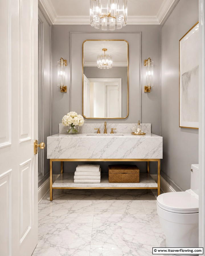 Marble Tiles for Timeless Elegance - 30 Powder Room Floor Tile Ideas for Elegant Small Spaces