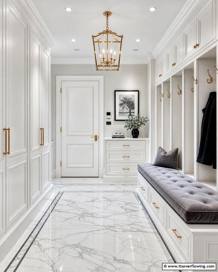 Marble Tiles for a Luxurious Touch - 25 Mudroom Tile Floor Ideas- Durable & Stylish Designs