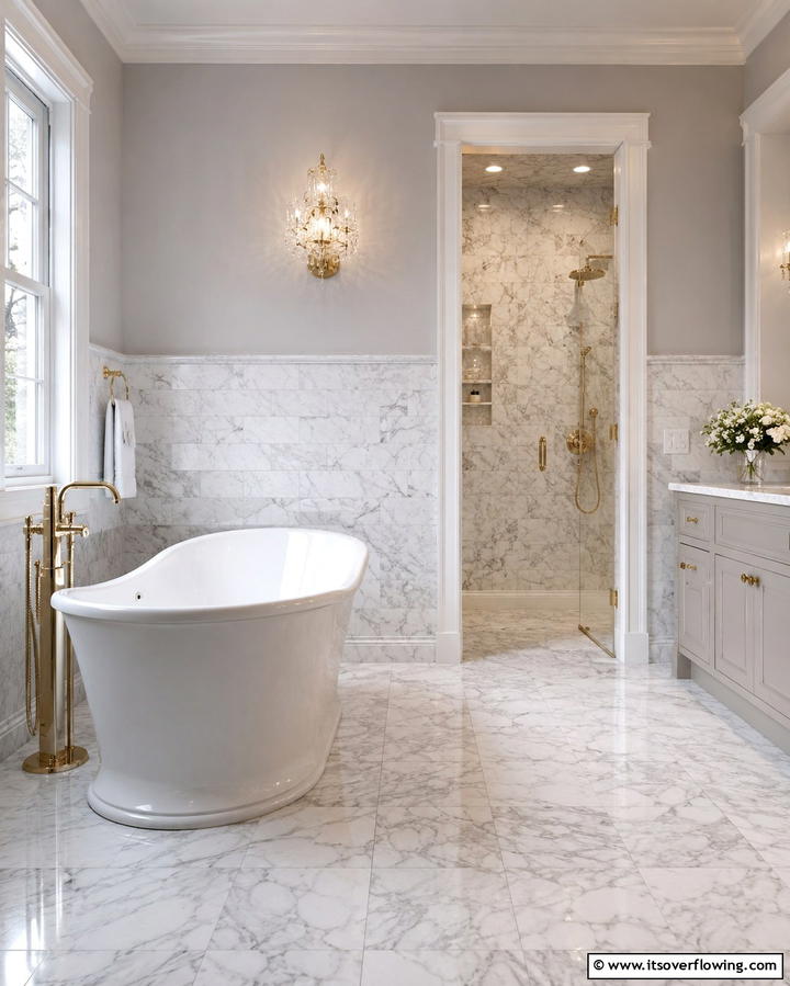 Marble Tiles for an Elegant Finish - 30 Half-Wall Tile Bathroom Ideas for Functional Style