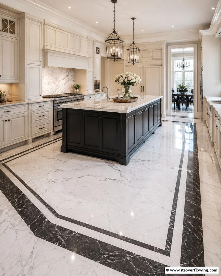 Marble Tiles with Borders - 25 Marble Kitchen Floor Ideas for Timeless Elegance