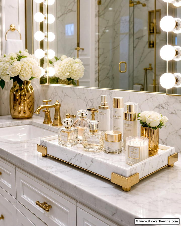 Marble Tray with Gold Accents - 25 Stylish Bathroom Tray Ideas to Organize and Decorate
