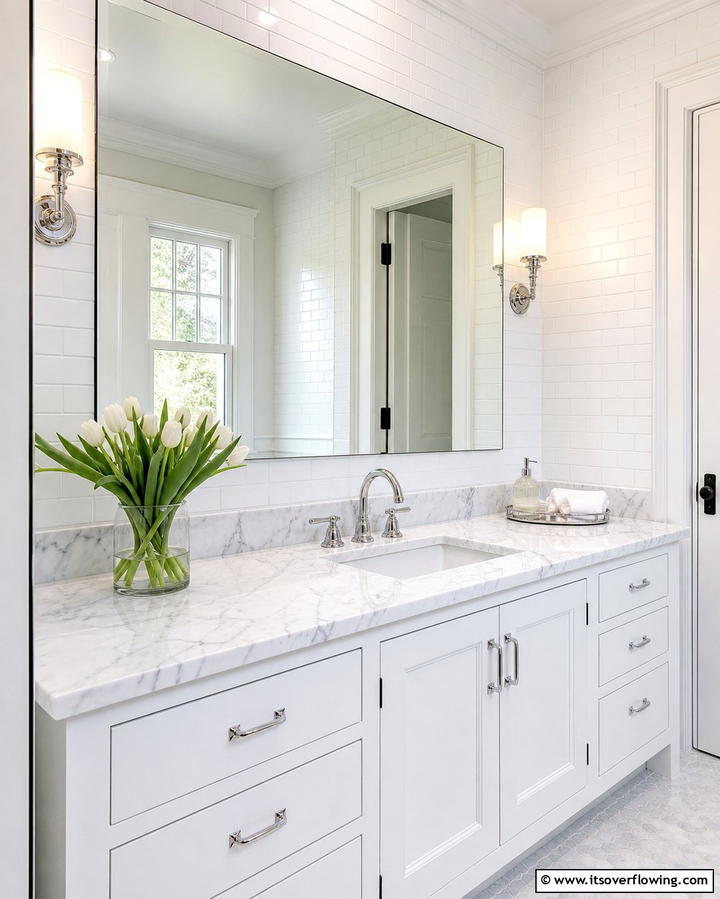 Marble Vanity with Integrated Sink - 30 Luxurious Marble Bathroom Ideas for a Spa-Like Retreat