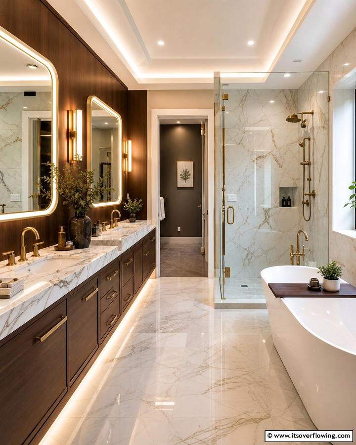 Marble and Brown Combination - 25 Brown Bathroom Ideas for a Warm and Inviting Space