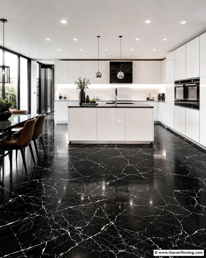Marble and Wood Combination - 25 Marble Kitchen Floor Ideas for Timeless Elegance