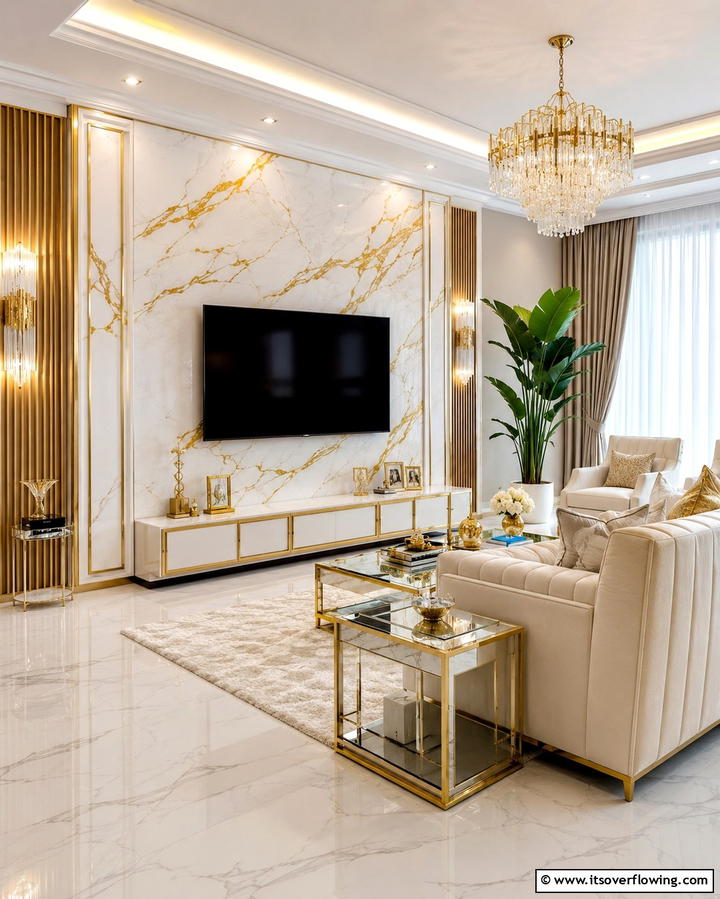 Marble or Faux Marble Finish - 20 TV Accent Wall Ideas to Enhance Your Space