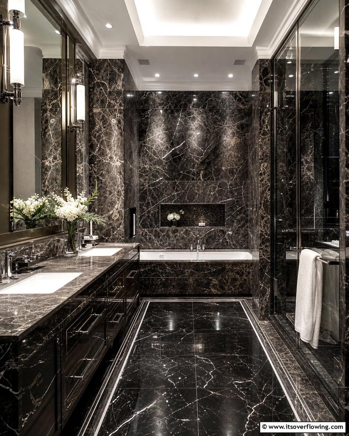 Marble with Dark Veins - 25 Dark Bathroom Ideas for Moody and Chic Spaces
