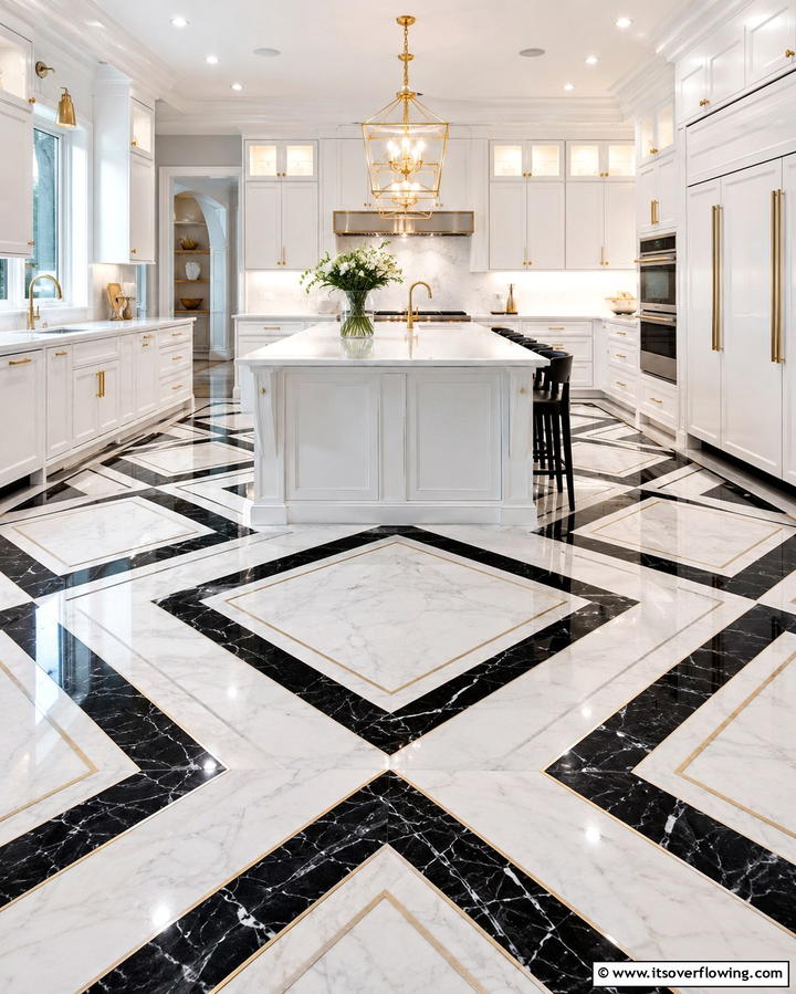 Marble with Geometric InlaysOne - 25 Marble Kitchen Floor Ideas for Timeless Elegance