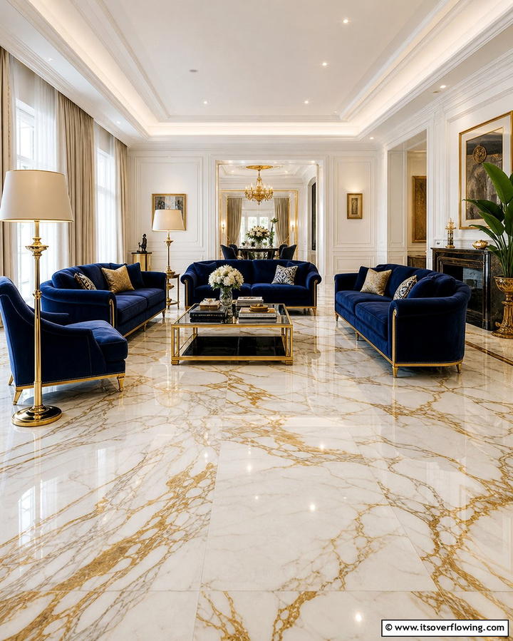 Marble with Gold Veining for Luxury - 25 Marble Floor Living Room Ideas for a Luxurious Space