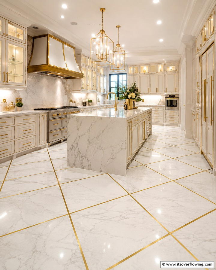 Marble with Metallic AccentsExact - 25 Marble Kitchen Floor Ideas for Timeless Elegance