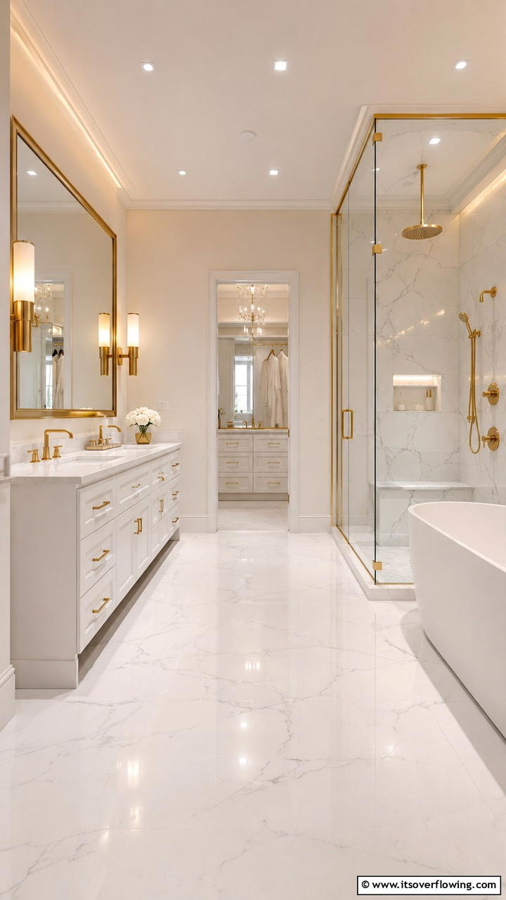 Marbled Gold and Marble Combination - 30 Gold Bathroom Ideas for Luxurious, Modern Spaces