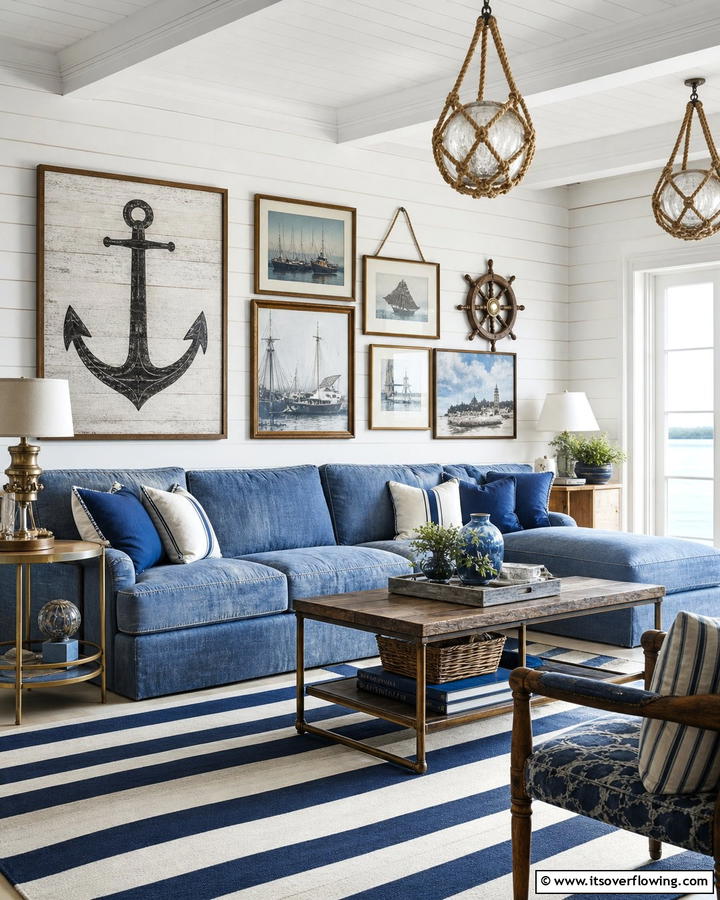 Marine Inspired Furnishings - 21 Coastal Living Room Ideas with Nautical Accents