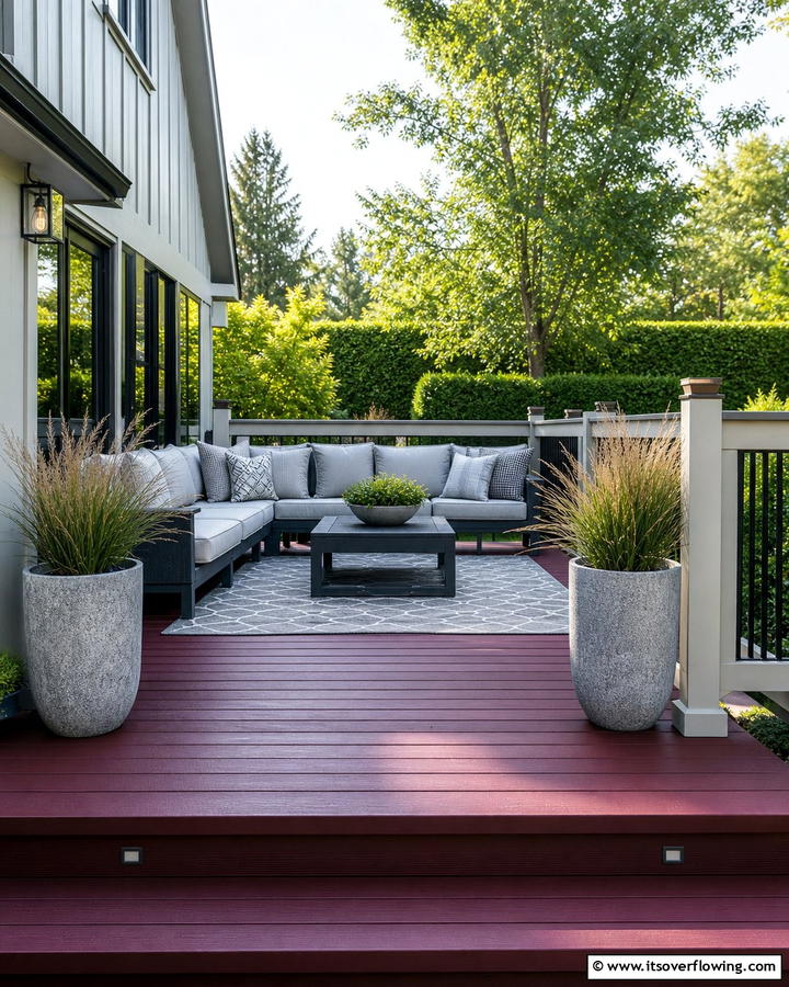 Maroon and Light Gray - 30 Two-Tone Deck Color Schemes for Dynamic Outdoor Spaces