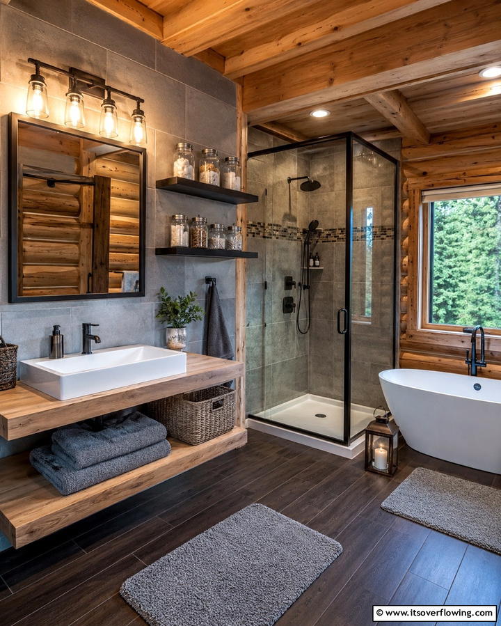 Mason Jar Accessories - 25 Log Cabin Bathroom Ideas for a Rustic and Relaxing Retreat