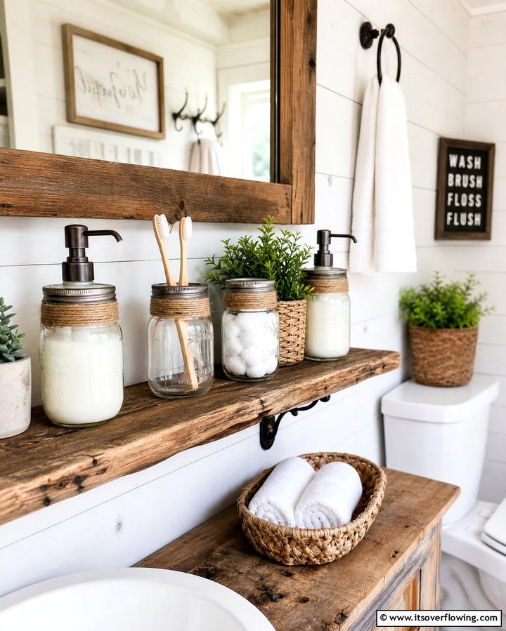 Mason Jar Accessories - 25 Farmhouse Bathroom Ideas for a Rustic and Relaxing Retreat