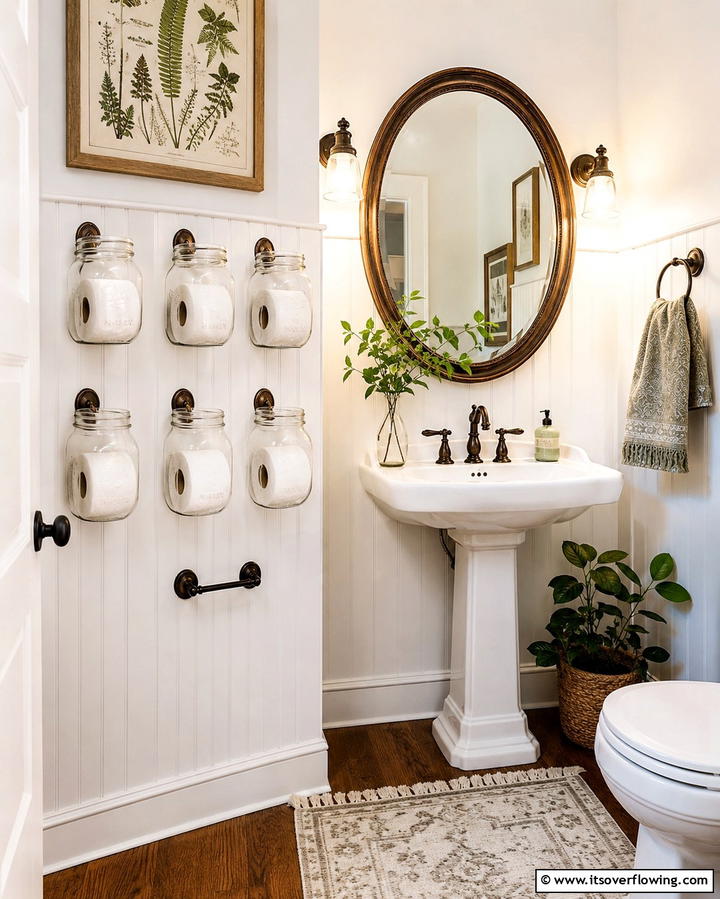 Mason Jar Dispenser - 20 Toilet Paper Storage Ideas for Organized Bathrooms