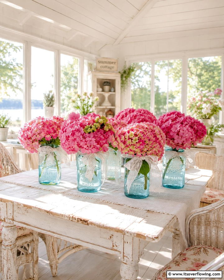 Mason Jar Hydrangea Charm - 25 Hydrangea Centerpiece Ideas for Elegance