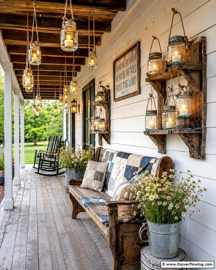 Mason Jar Lantern Ambiance - 30 Rustic Front Porch Ideas for a Welcoming Entryway
