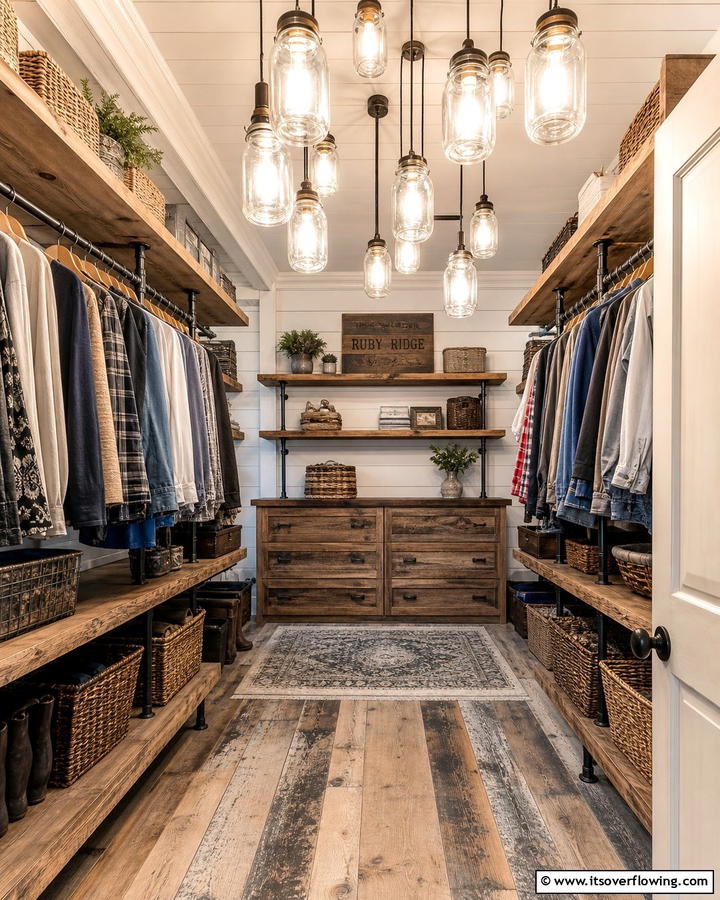 Mason Jar Lighting - 20 Rustic Closet Ideas for a Charming Storage Solution