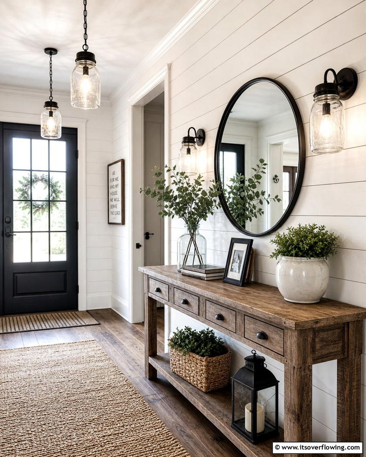 Mason Jar Lighting - 25 Farmhouse Entryway Ideas for a Warm and Welcoming First Impression