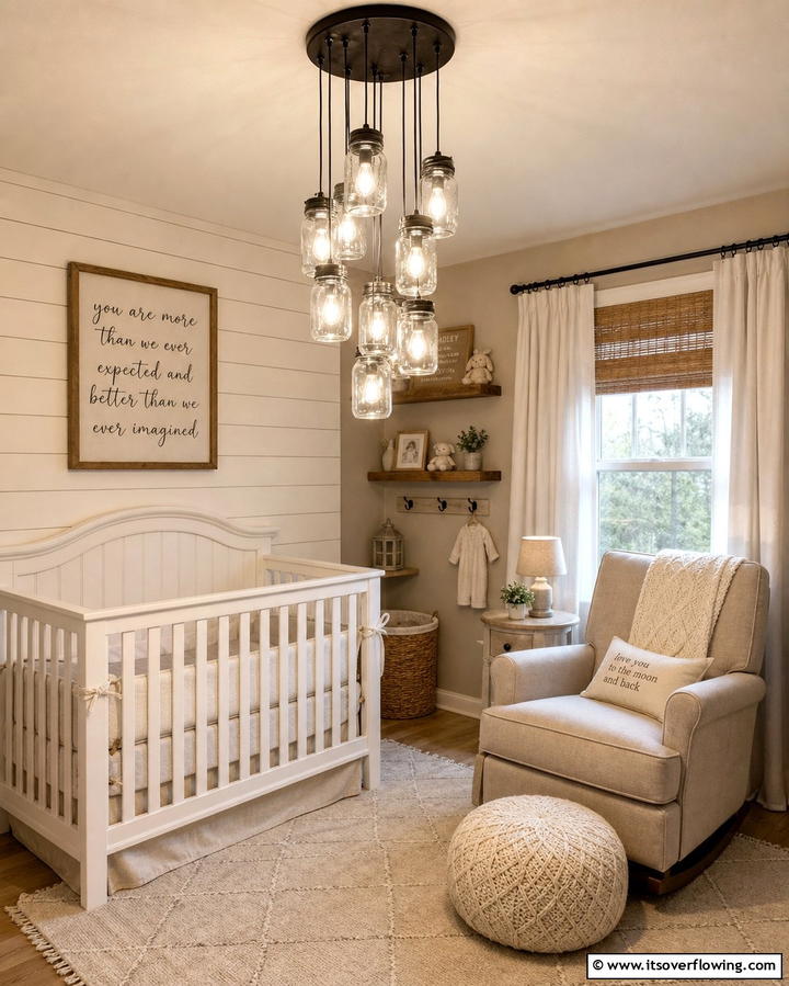 Mason Jar Lighting - 25 Farmhouse Nursery Ideas for a Cozy Baby Room