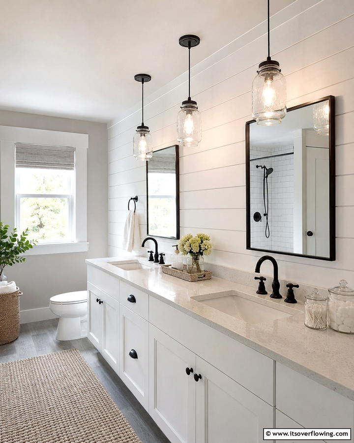 Mason Jar Lighting - 25 Rustic Bathroom Ideas for a Cozy Feel