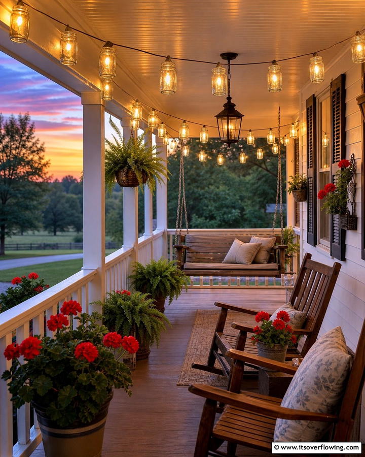 Mason Jar Lighting Ambiance - 30 Southern Front Porch Ideas for Welcoming Outdoor Spaces