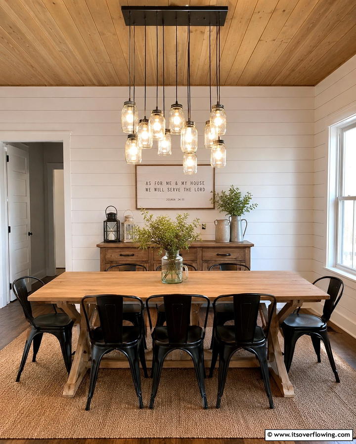 Mason Jar Lighting Fixtures - 30 Rustic Dining Room Ideas for Cozy Family Gatherings