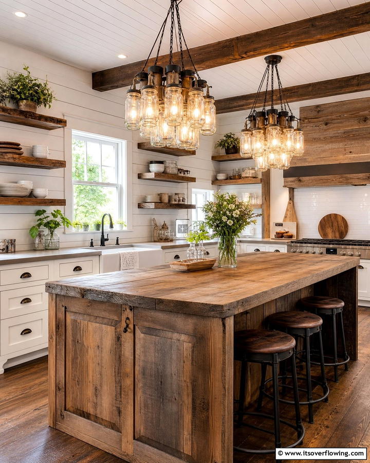 Mason Jar Lighting - 20 Primitive Kitchen Ideas for a Rustic Charm