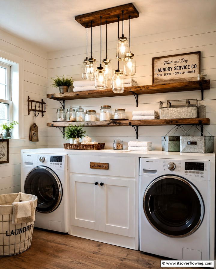 Mason Jar Pendant Lights - 20 Vintage Laundry Room Decor Ideas for a Retro Look