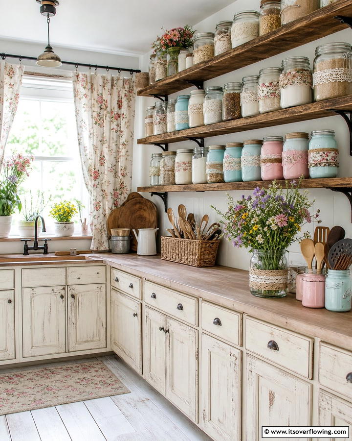 Mason Jar Storage - 20 Shabby Chic Kitchen Ideas for a Vintage Look