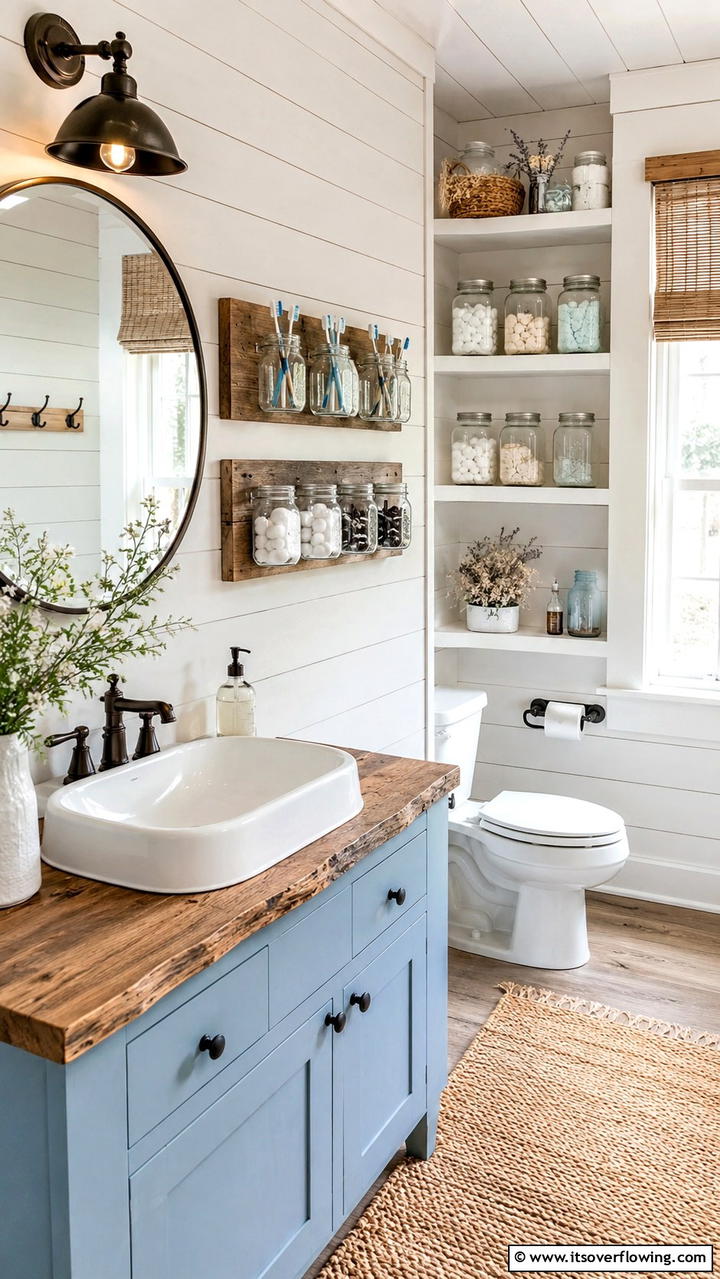 Mason Jar Storage Ideas - 30 Cottage Bathroom Ideas for a Charming Relaxing Retreat