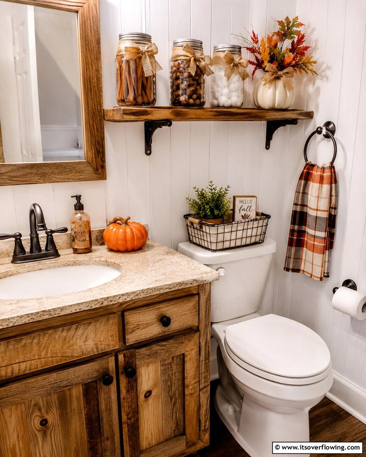 Mason Jar Storage with Fall Flair - 25 Fall Bathroom Decor Ideas for a Seasonal and Stylish Update